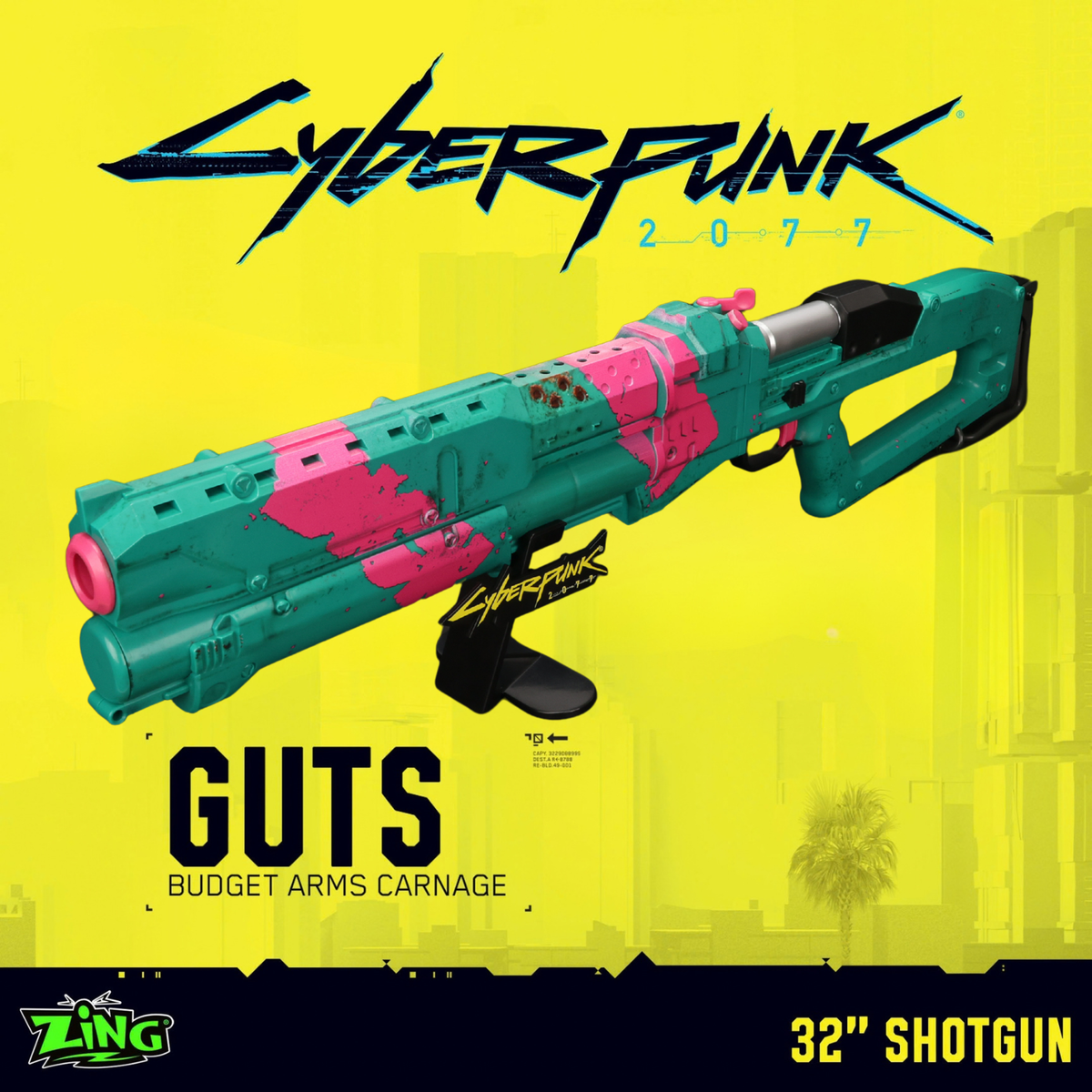 Cyberpunk 2077 GUTS 1:1 Scale Shotgun Replica – 32 Inch Prop with Pump Action, Light Sound Smoke FX & Display Stand