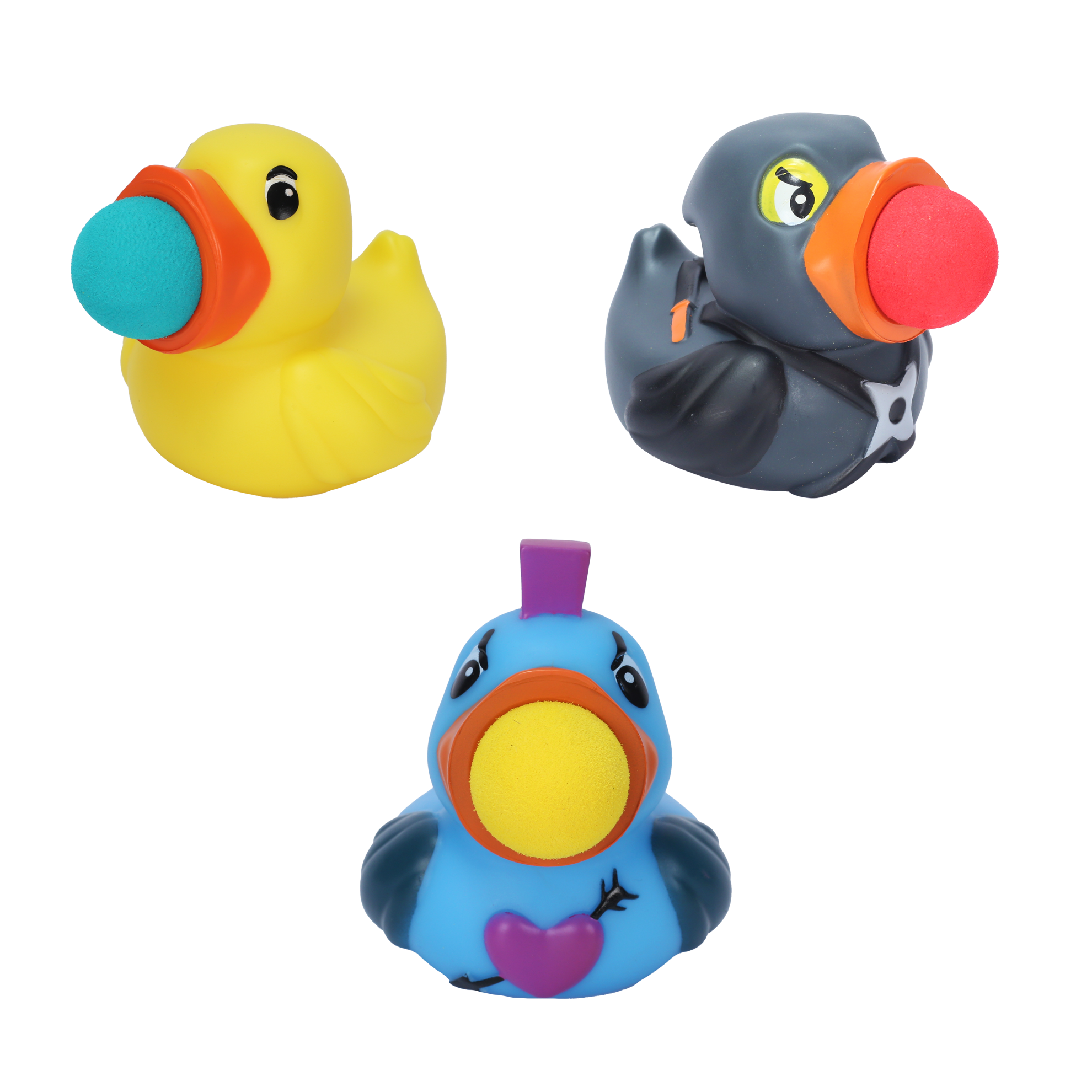 Hog Wild Little Ducky Poppers 3-Pack – Classic, Ninja & Punk with 12 Foam Balls