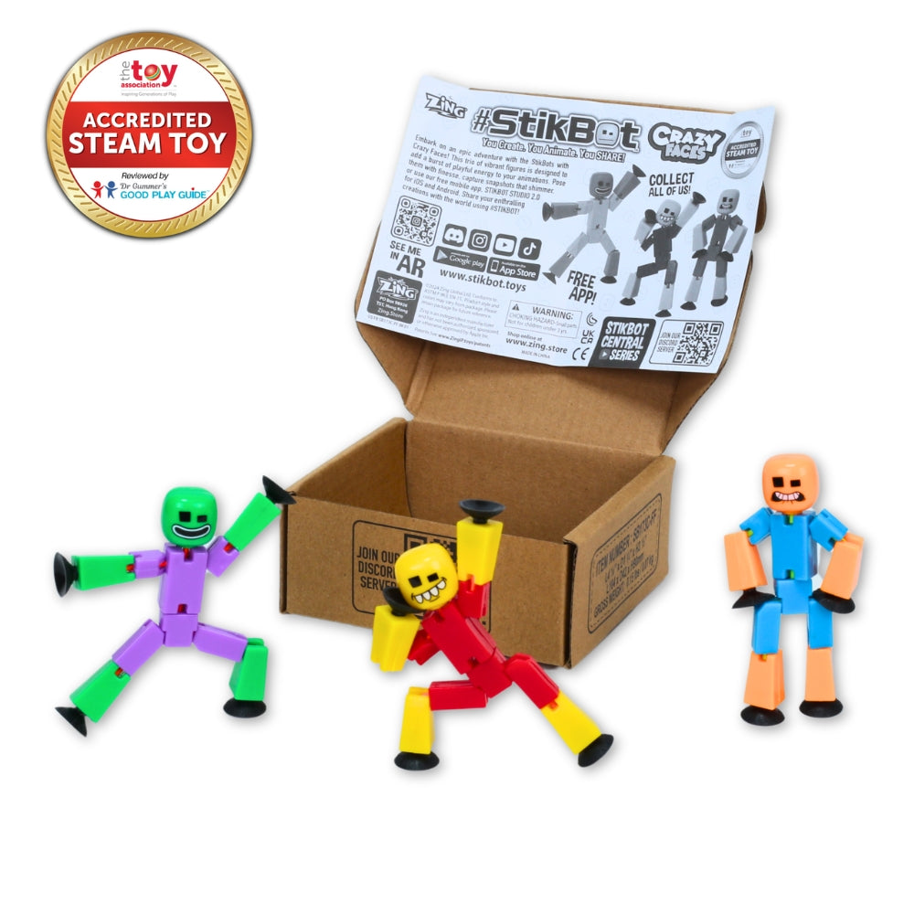 StikBot Crazy Faces 3 Pack: Exclusive, Hilarious Stop Motion Fun!