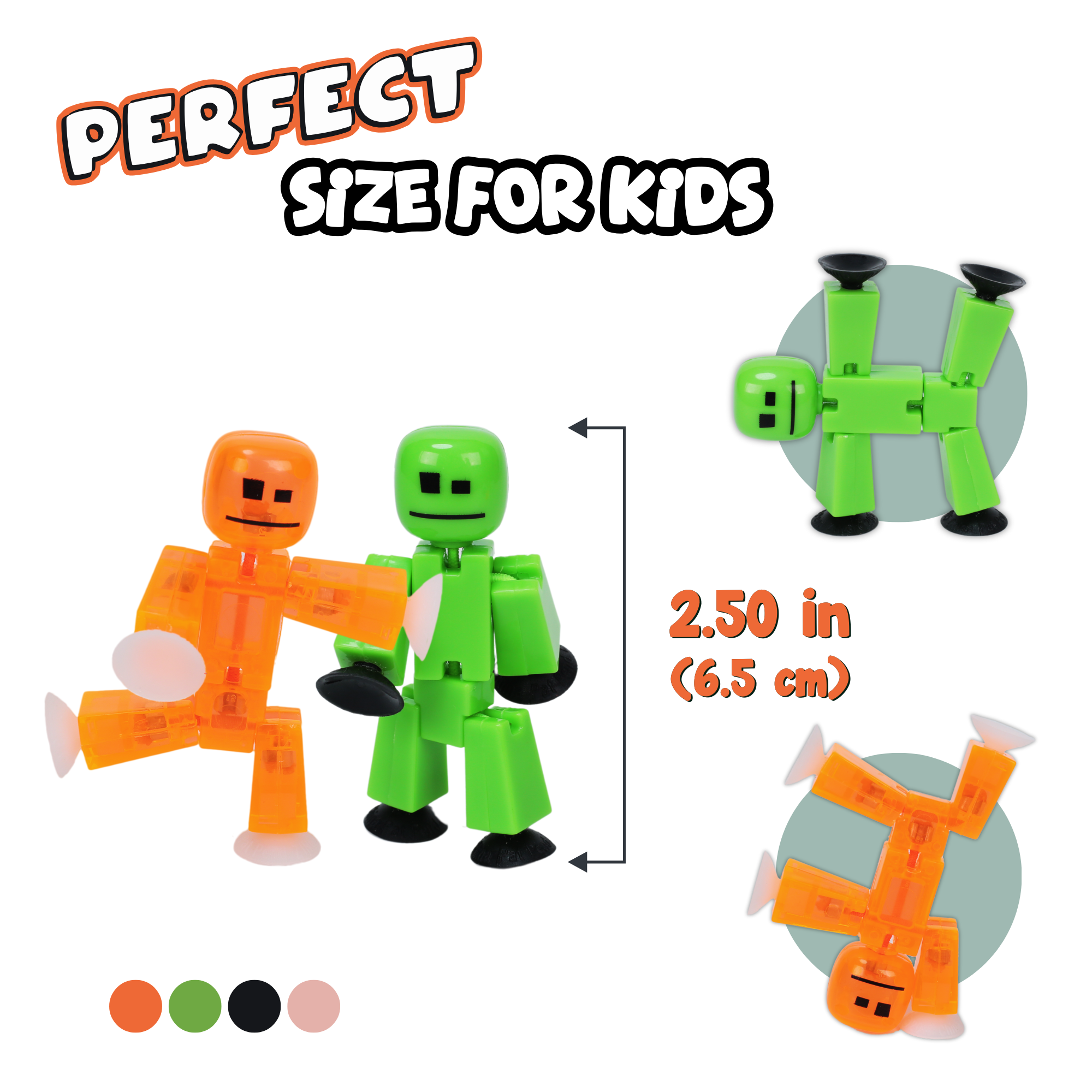 Zing Stikbot Family Pack, Set of 6 Stikbot Collectable Action Figures, Includes 2 Stikbots, 2 Junior Stikbots, 1 Dog, and 1 Cat, Stop Motion Animation - in Eco-Friendly Packaging, Age 4+