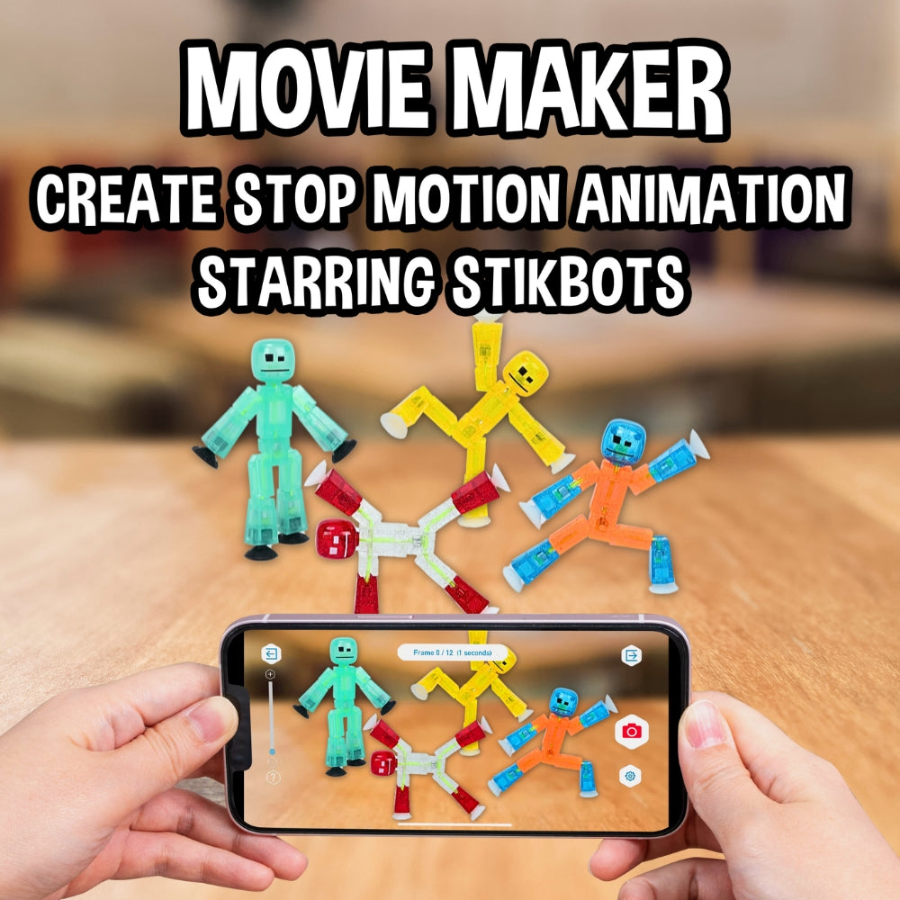 StikBot Sparkle 4 Pack Bundle: Stop Motion Kit + Tripod