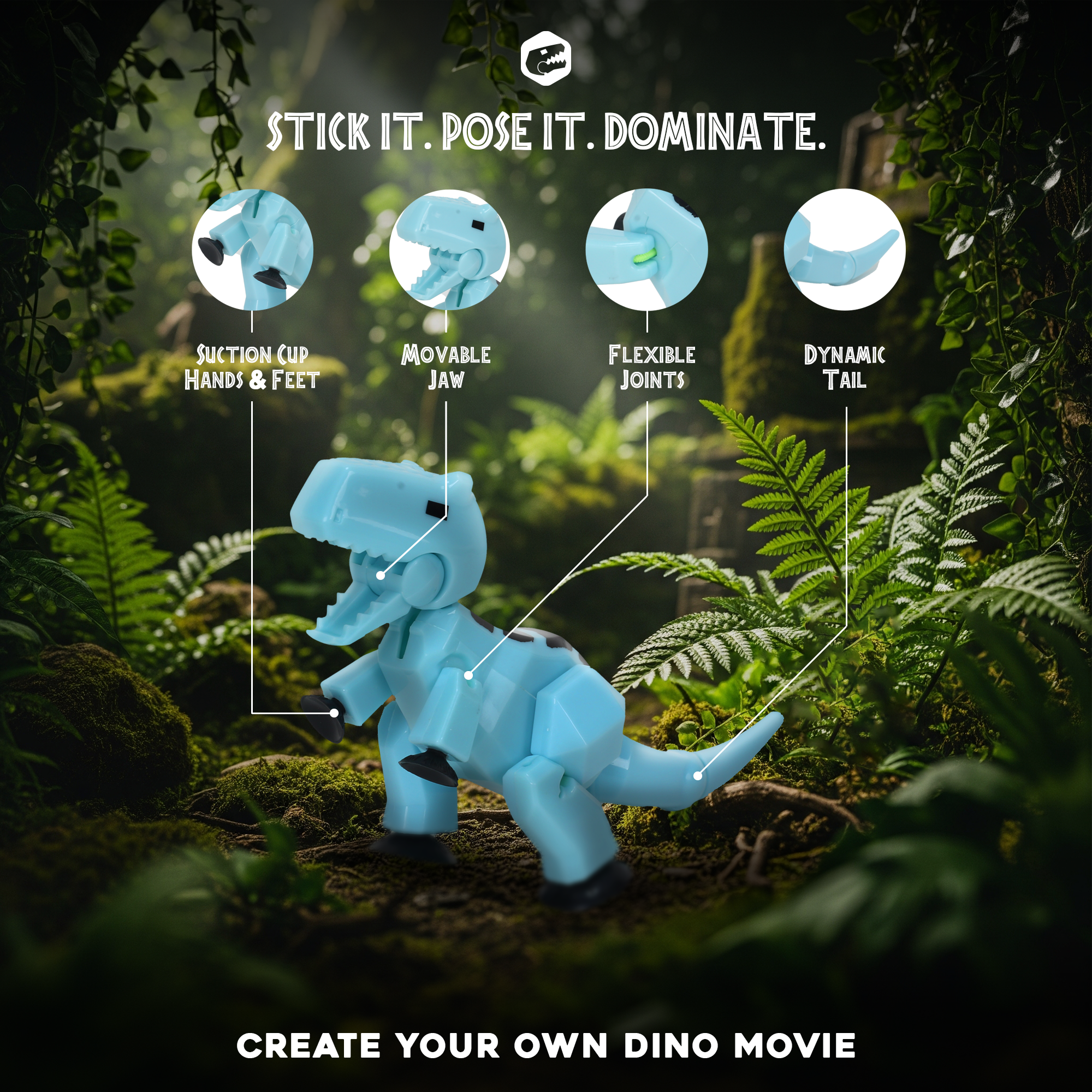 StikBot Mega Dino | Ice Blue - Stop Motion Action Figure
