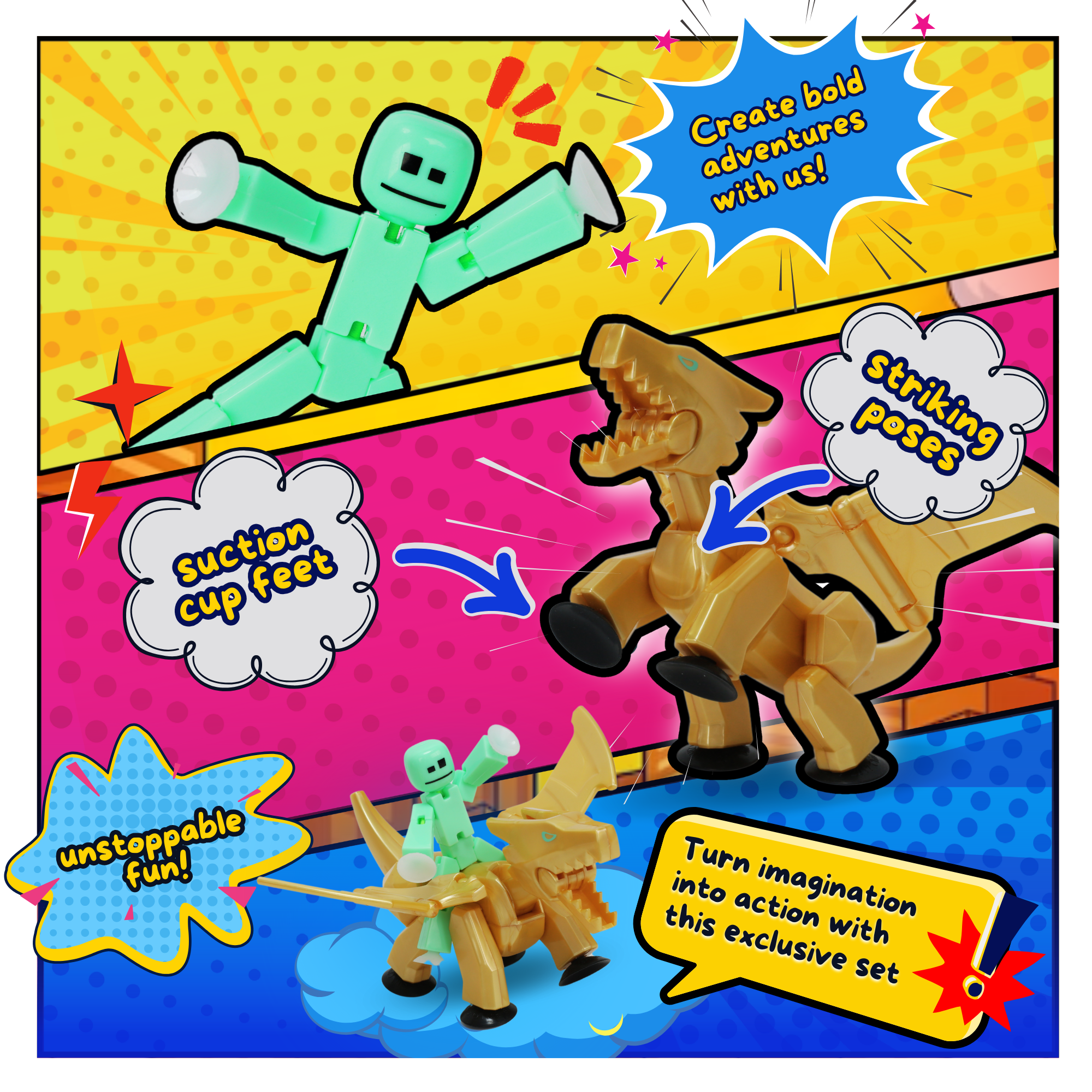 StikBot & Mega Monster Pack – Exclusive Mint Green StikBot + Gold Scorch