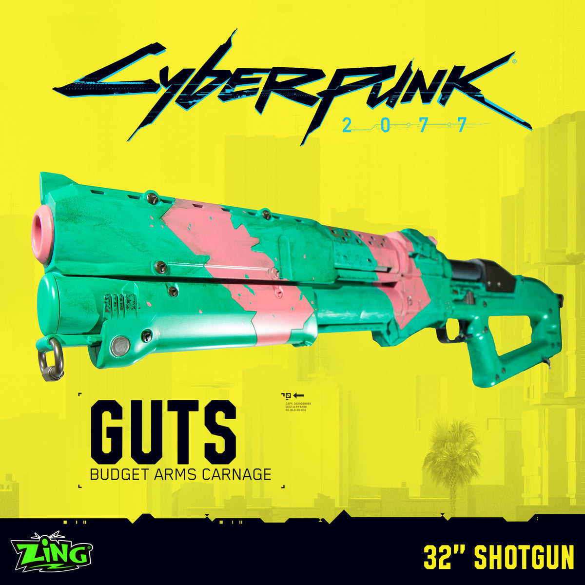 Cyberpunk 2077 GUTS 1:1 Scale Shotgun Replica – 32 Inch Prop with Pump Action, Light Sound Smoke FX & Display Stand