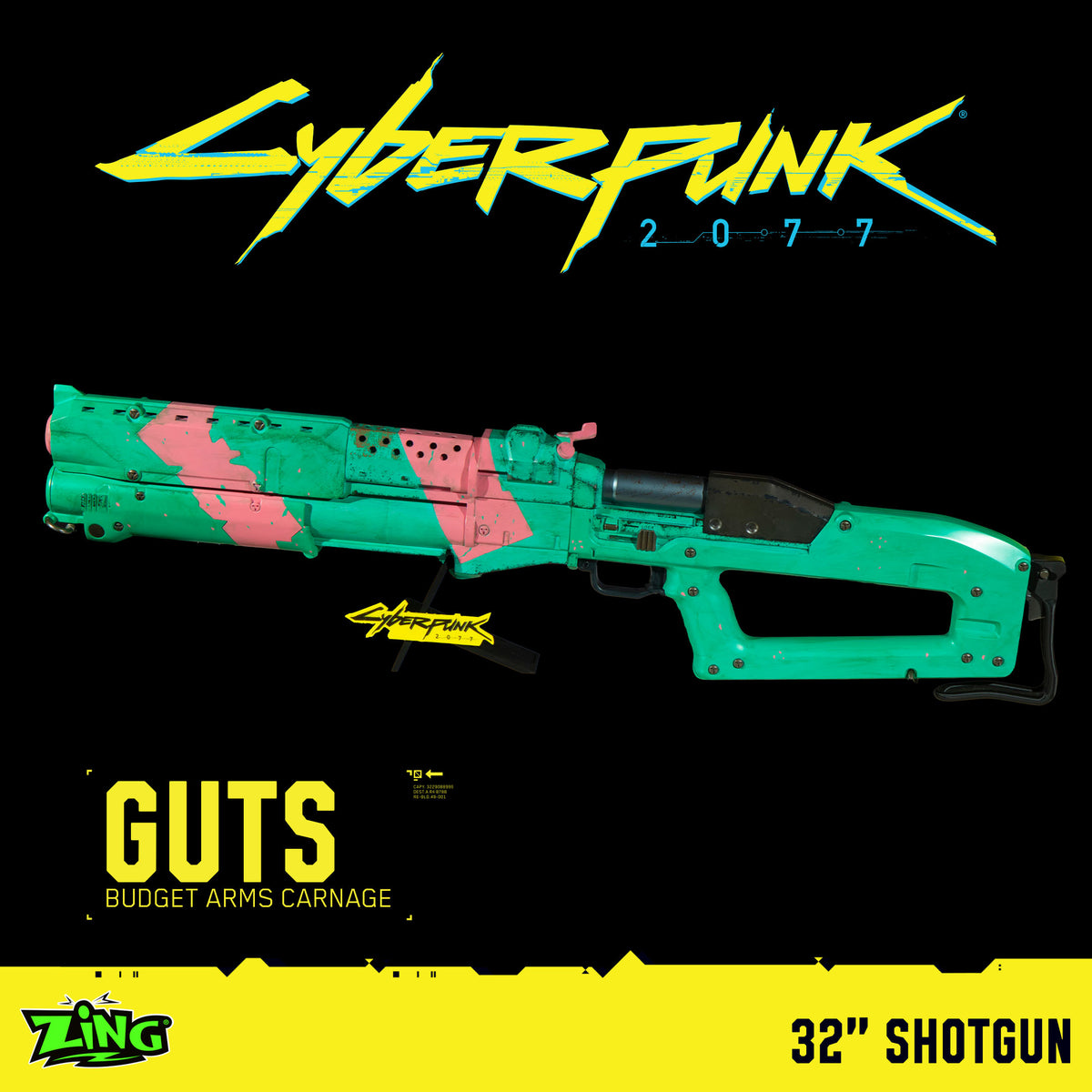 Cyberpunk 2077 GUTS 1:1 Scale Shotgun Replica – 32 Inch Prop with Pump Action, Light Sound Smoke FX & Display Stand