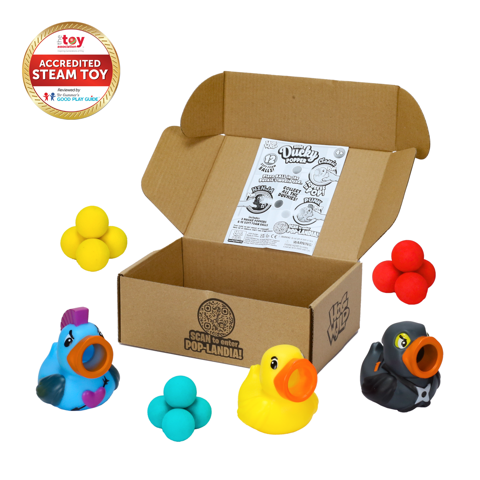 Hog Wild Little Ducky Poppers 3-Pack – Classic, Ninja & Punk with 12 Foam Balls