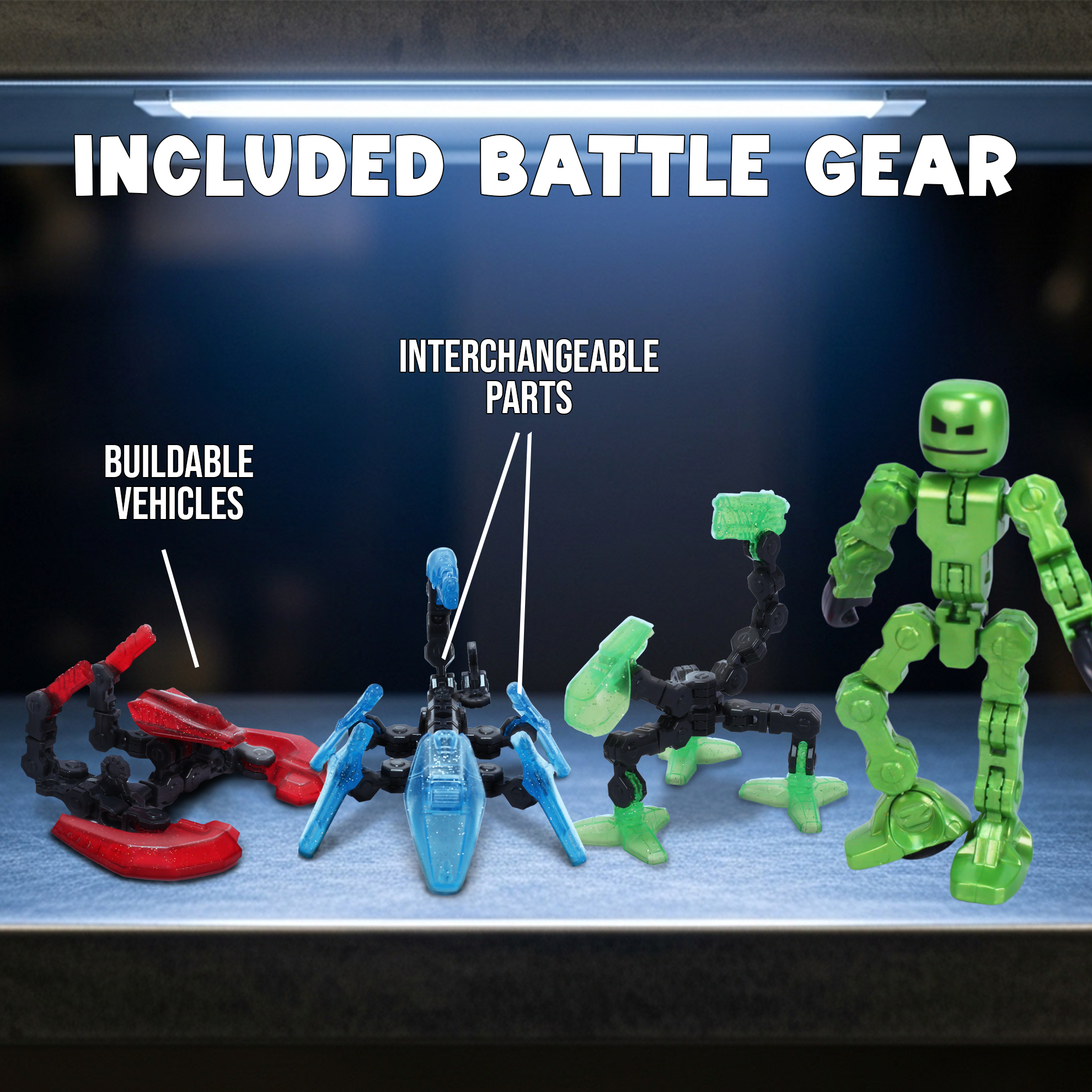 KlikBot Defenders 3-Pack | Action Figure Set with Metallic Colors, Clear Glitter Accessories & Suction Cups | Stop-Motion Animation Toys for Kids