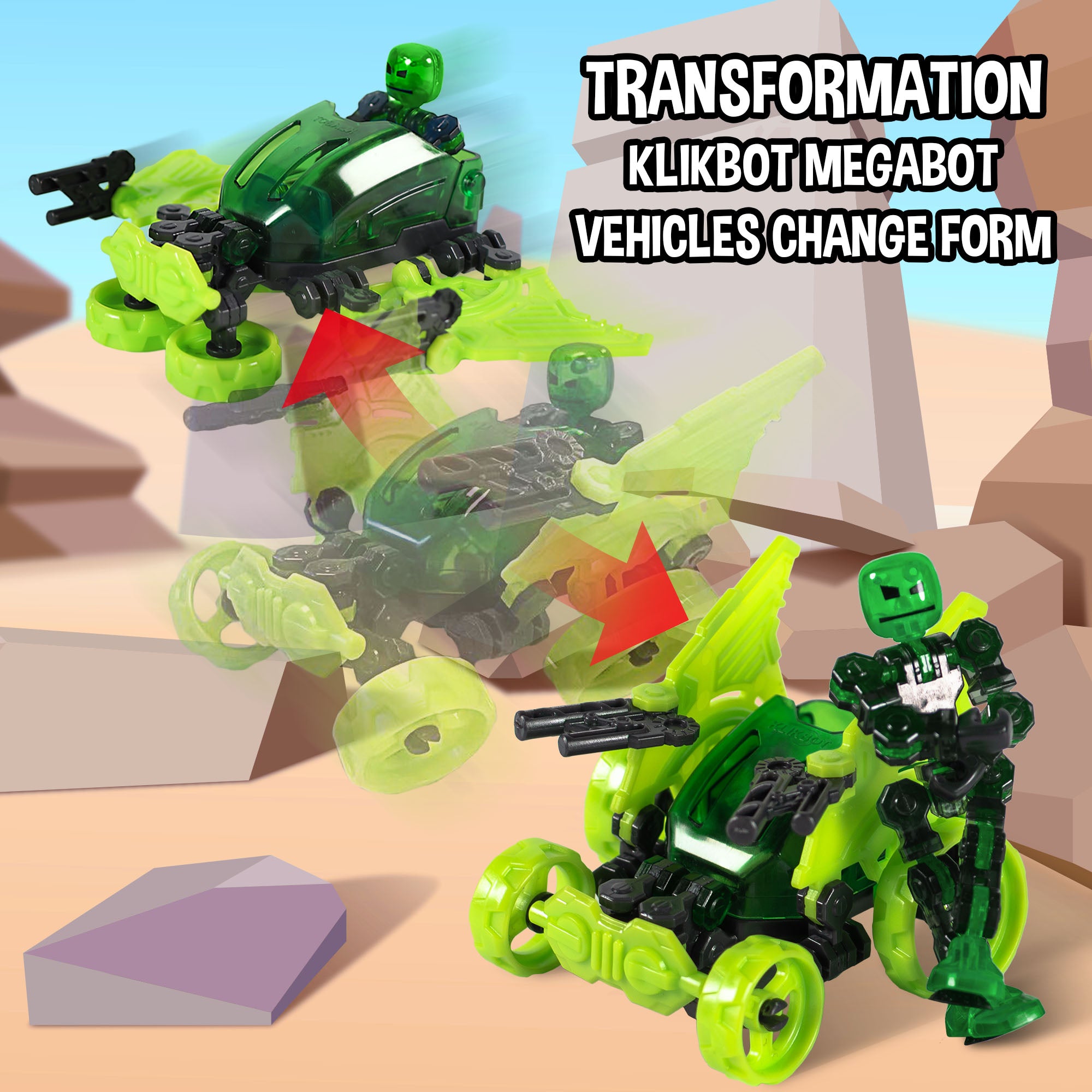 KlikBot Megabot vehicle transforming between robot and vehicle modes