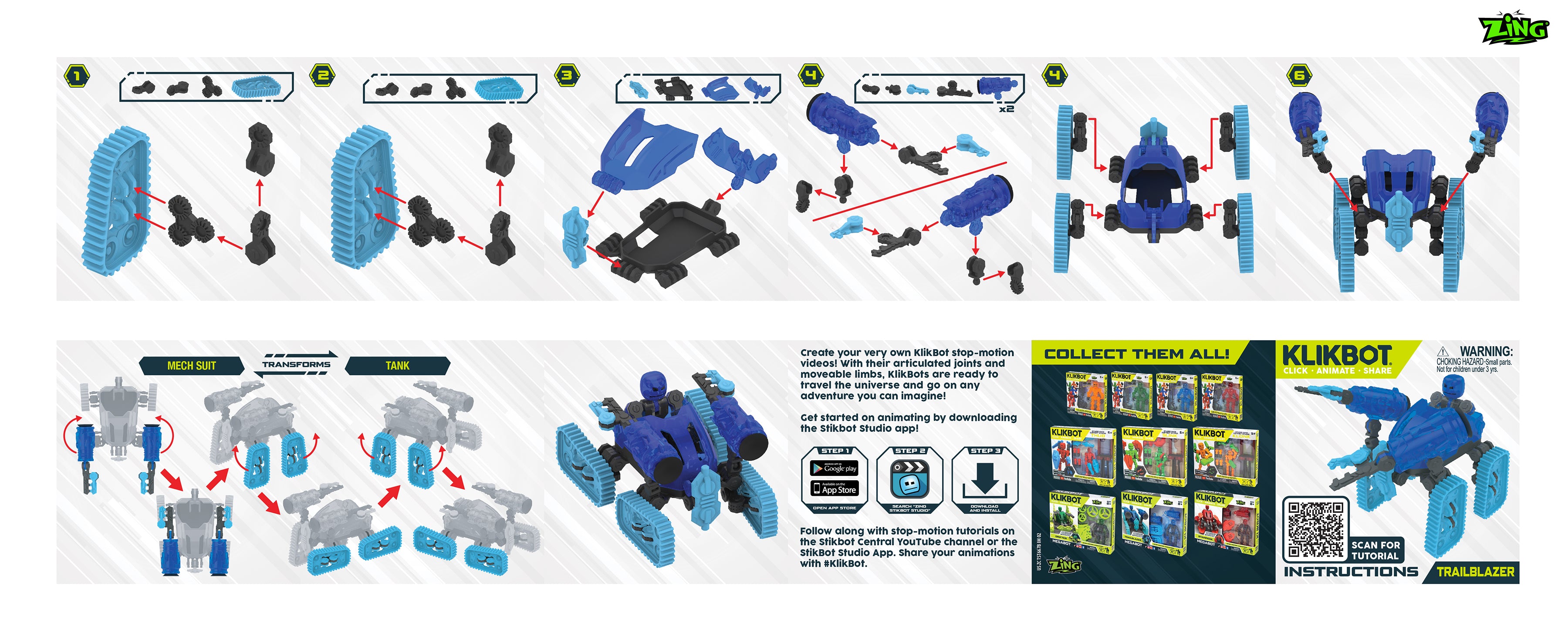 KlikBot Mega Blue: Transforming Stop Motion Robot Action Figure