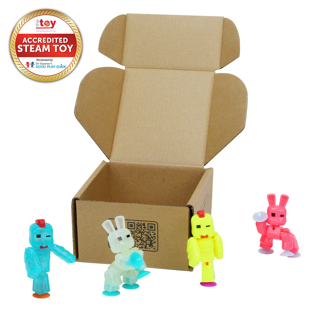 English Rabbit Stop Motion Stikbot Easter 4-Pack: Neon & Glow Chicken & Rabbit Stop Motion Fun!
