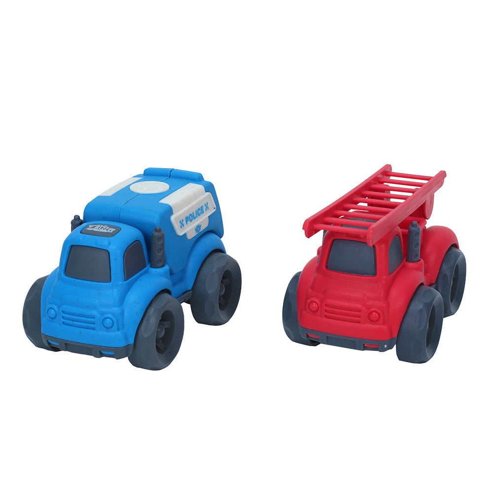 Plantastic 2 Pack City Vehicles - Small Police Car & Ladder Truck