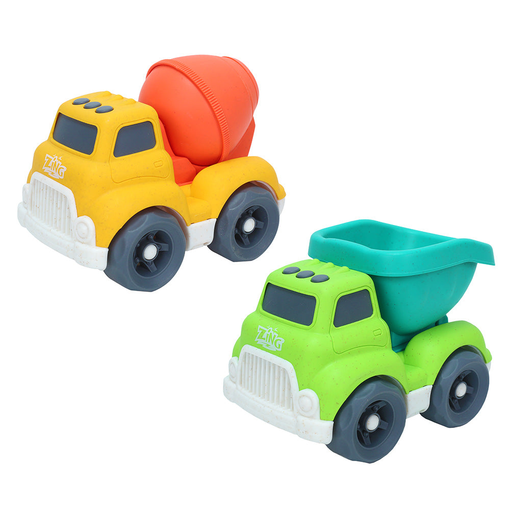 Plantastic 2 Pack City Vehicles - Eco-Friendly Cement Mixer & Gravel Truck