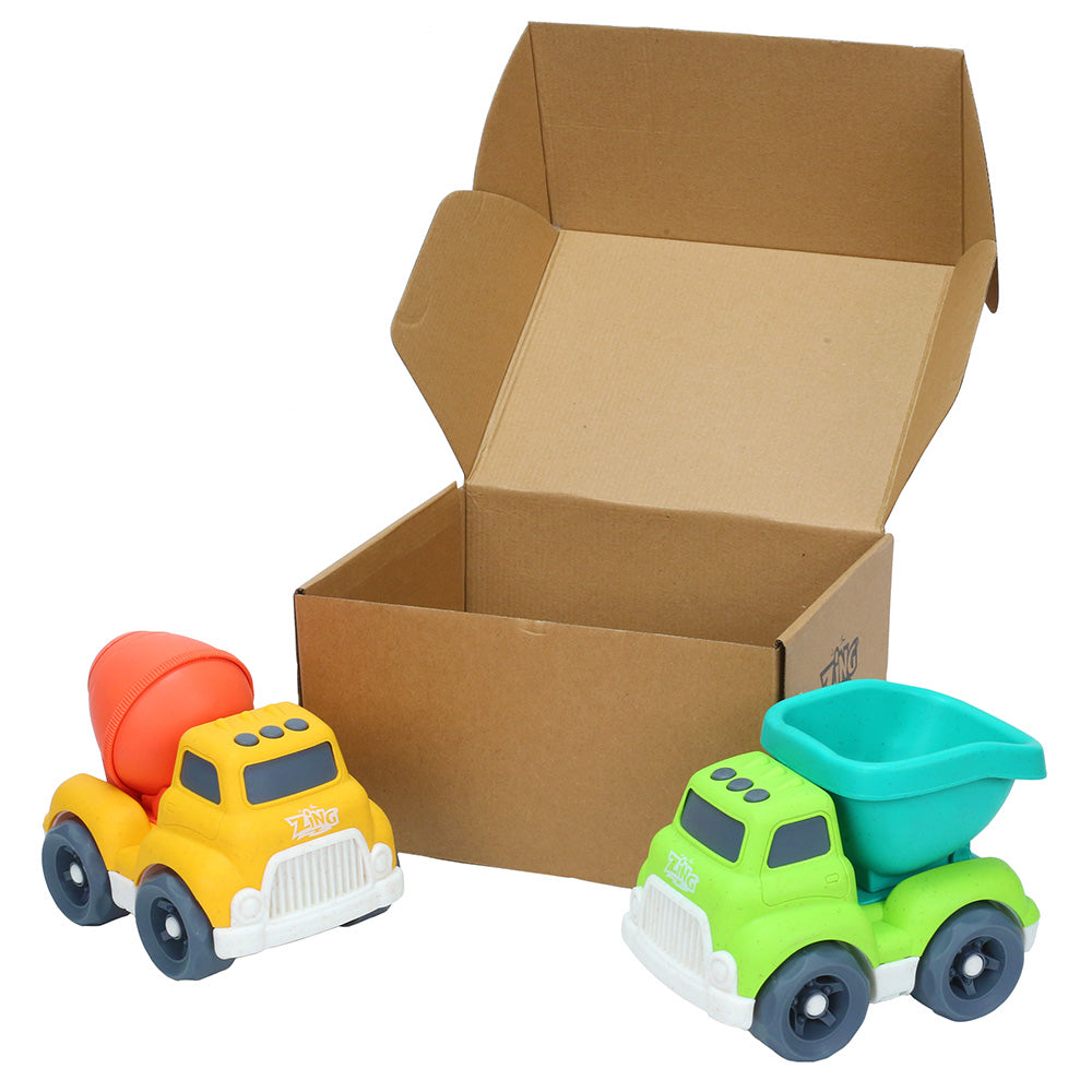 Plantastic City Vehicles 2 Pack (Medium Size) - Cement Mixer And Gravel Truck