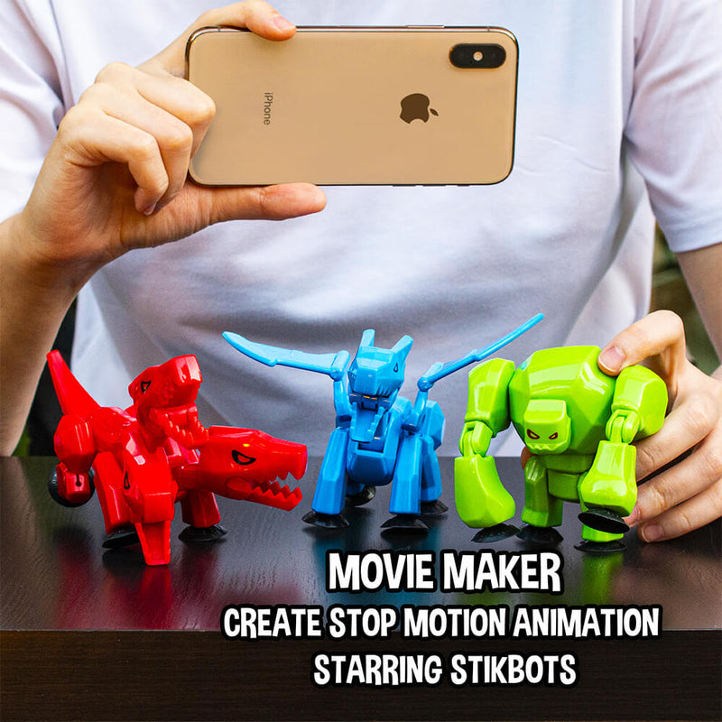 StikBot Zing, Set of 8 Clear Collectable Action Figures and Mobile Phone  Tripod, Create Stop Motion Animation, Great for Kids Ages 4 and Up