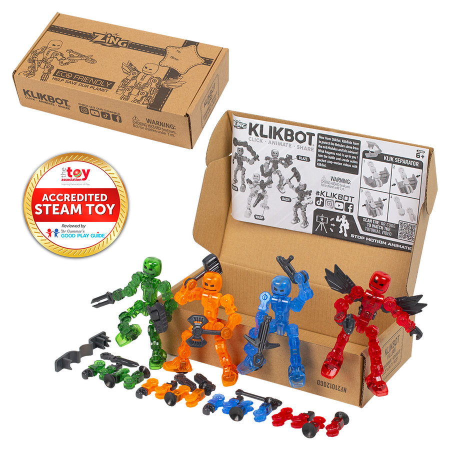 Klikbot Heroes Clear 4-Pack | Stop Motion Animation Figures