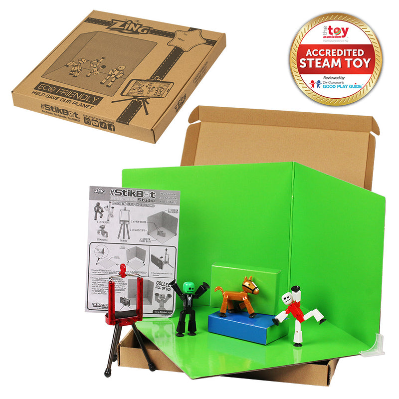 StikBot Studio Pro Zanimation Set - 2 Stikbots & 1 Pet with Green/Blue Reversible Screen & Tripod