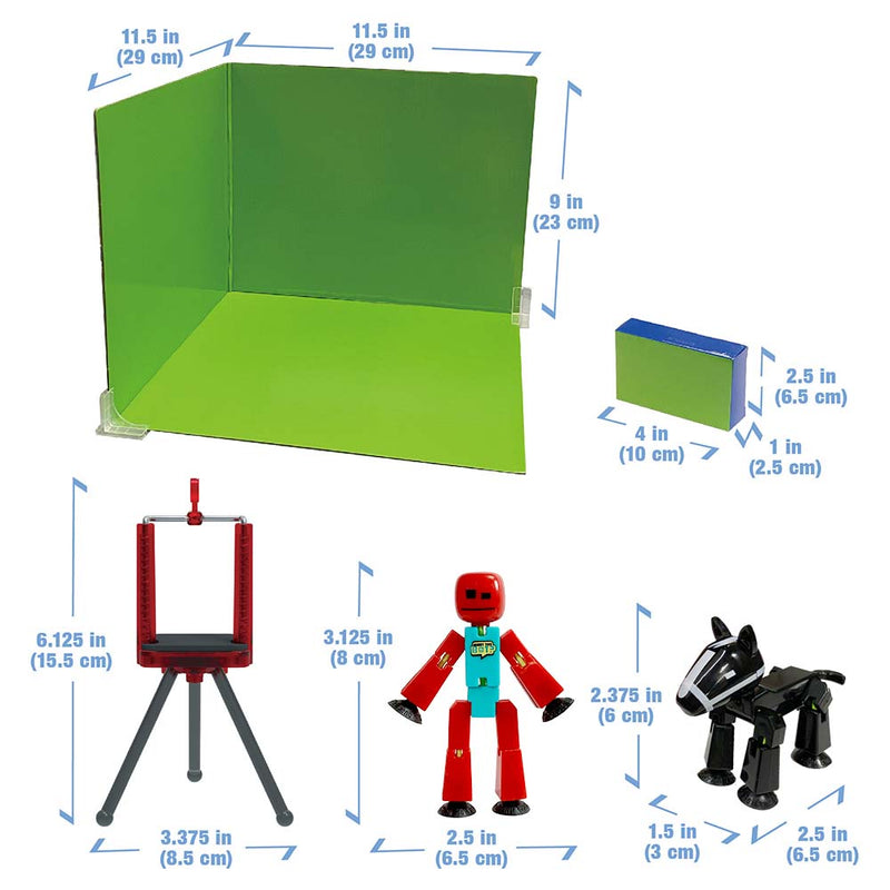 StikBot Studio Pro Zanimation Set - 2 Stikbots & 1 Pet with Green/Blue Reversible Screen & Tripod