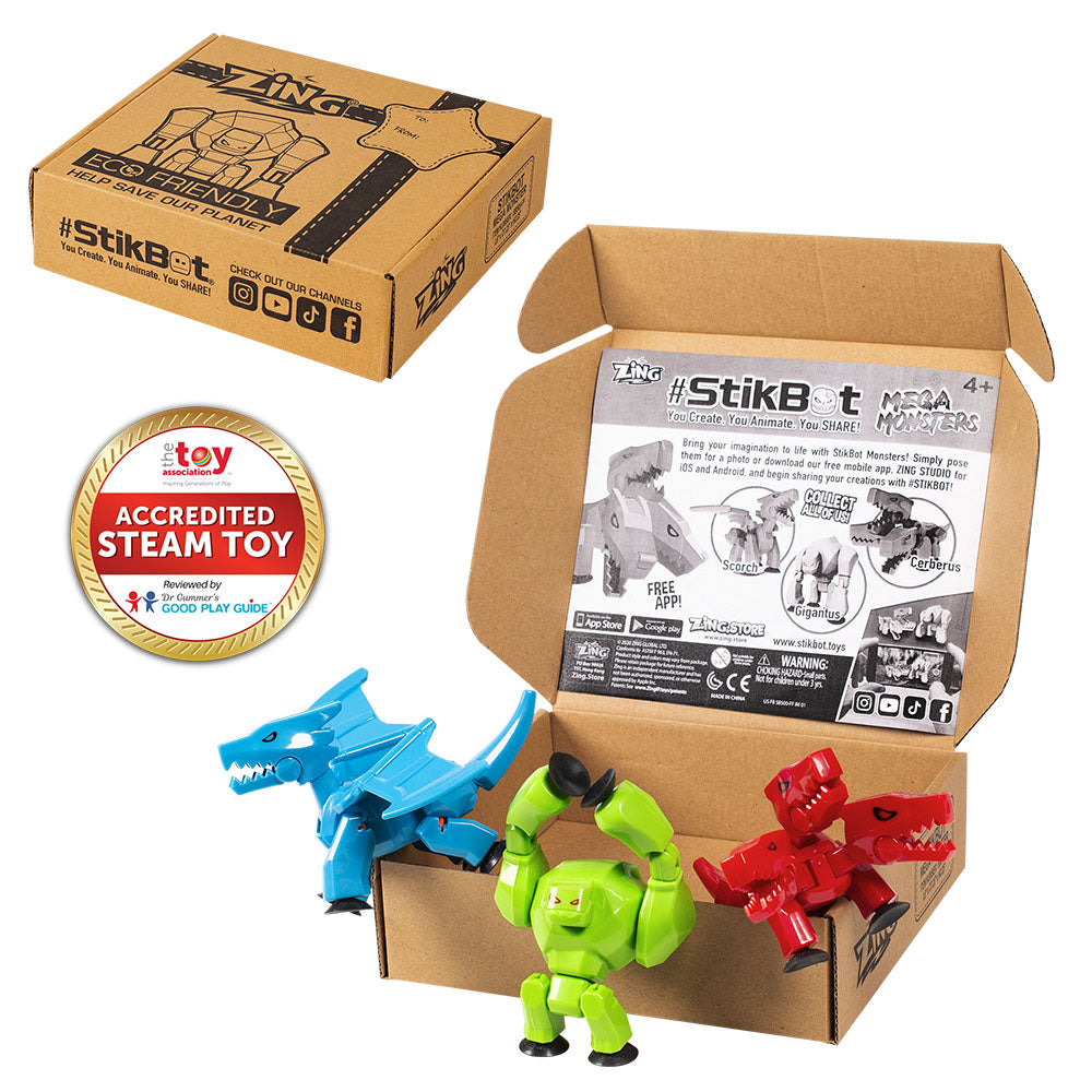 mega monsters Stikbot Mega Monsters Cerberus, Gigantus and Scorch Action Figure Set, 3 Pieces