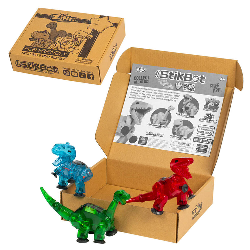 StikBot Mega Dino - Brontosaurus, Carnotaurus and T-Rex