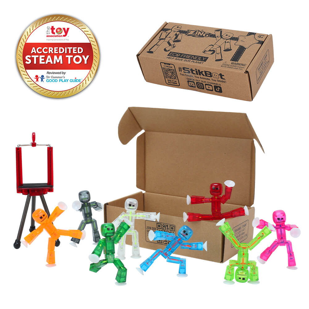 StikBot Clear 8-Pack + Tripod | Animation Starter Set